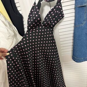 Zara Black One-Shoulder Dress with Pink Polka Dots
